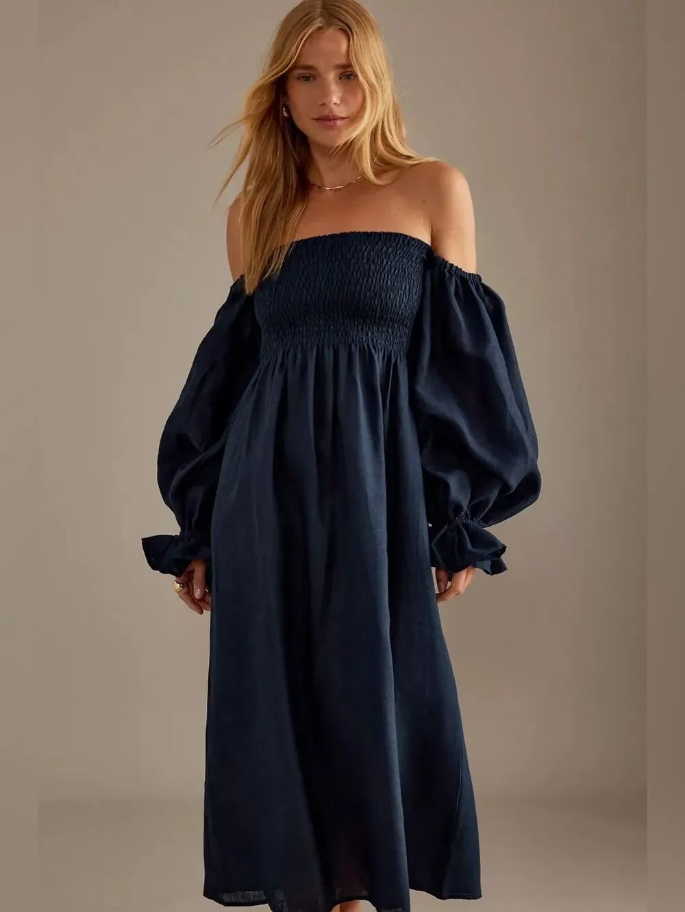 NWT Anthropologie Sleeper Atlanta Blue Linen Midi Dress XS